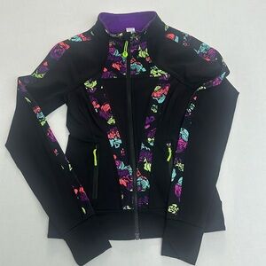Ivivva Perfect Your Practice Jacket Black Purple Floral Girls Size 10